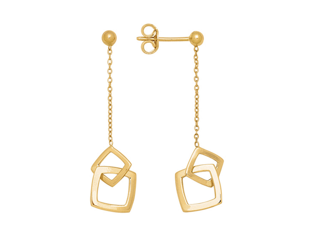 Boucles D'oreilles Chaine Forçat Ronde Pendante Or Jaune