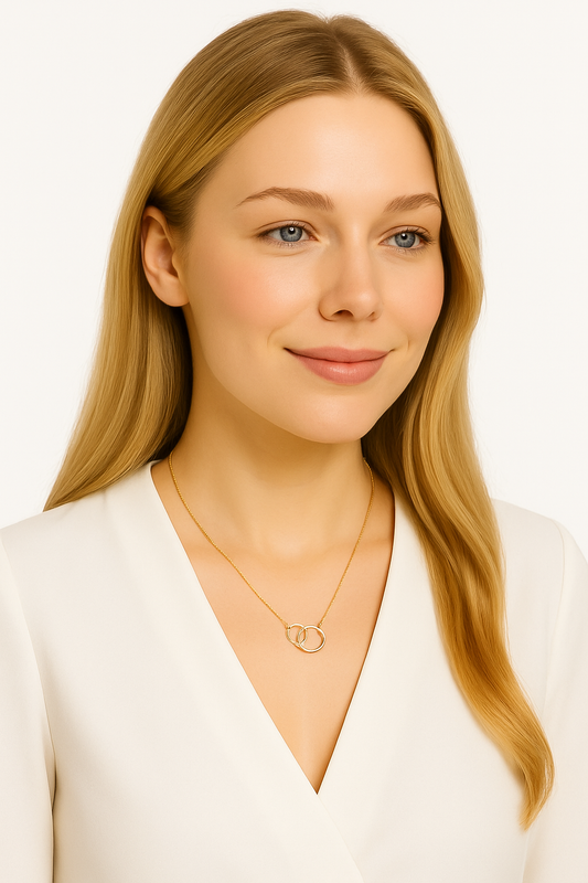 Two Intertwined Circles Yellow Gold Necklace